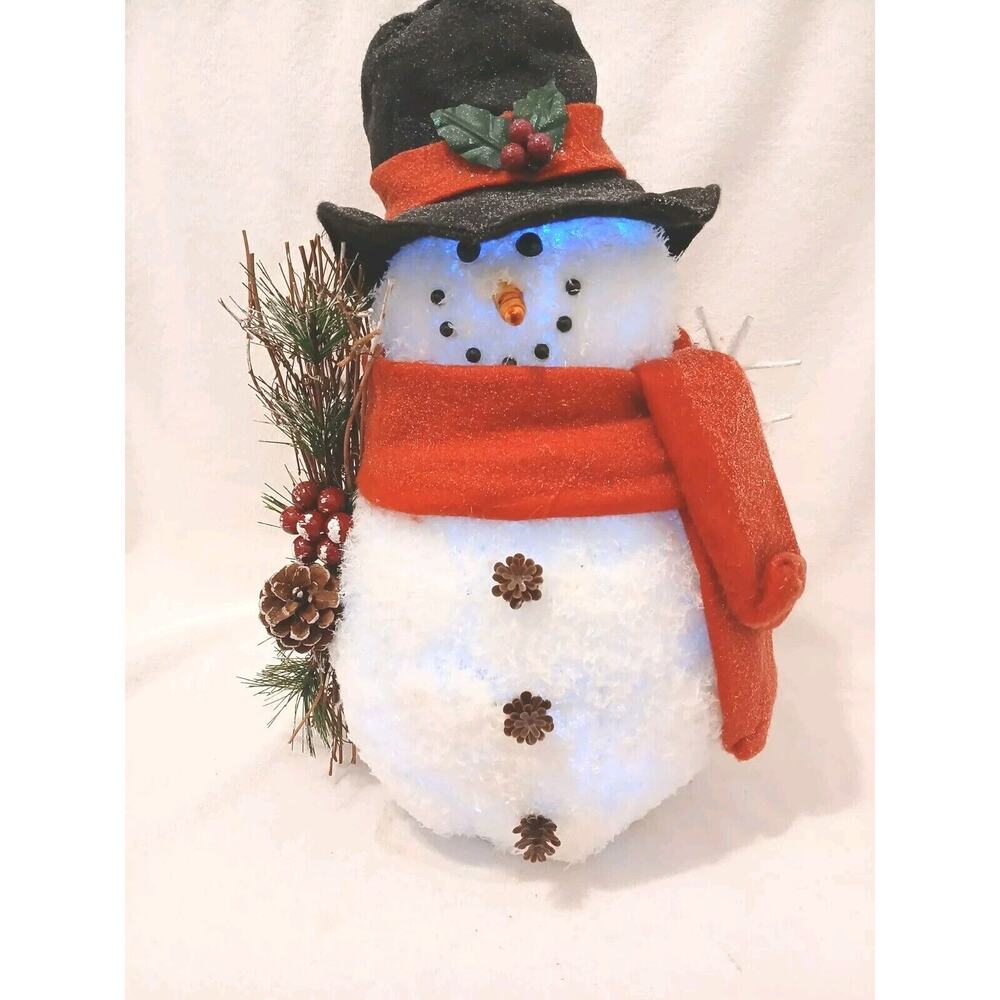 Vintage‎ SNOWMAN Glow LIGHT Color Changing 15" Realistic Fuzzy Snow Indoor AA